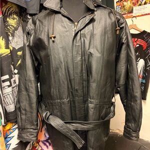 Men's Classic Black Leather Trench Coat